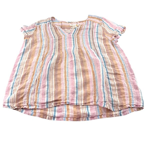 C&C California Women's Striped Linen Top XL Pastel Multicolor - Picture 1 of 4